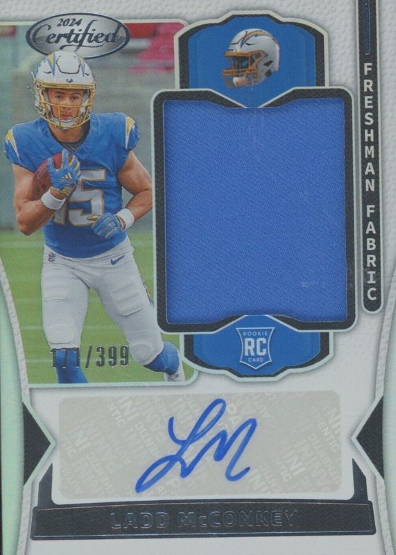 Ladd McConkey 2024 Certified #FMS-LMY Freshman Fabric Signatures - Mirror (/399) Rookie RAW