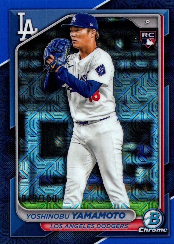 Yoshinobu Yamamoto 2024 Bowman Chrome Mega Box #73 Blue Mojo Refractor /150 Rookie PSA 10