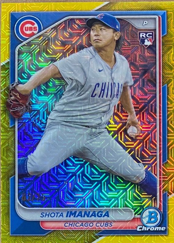 Shota Imanaga 2024 Bowman Chrome Mega Box #41 Yellow Mojo Refractor /75 Rookie PSA 10