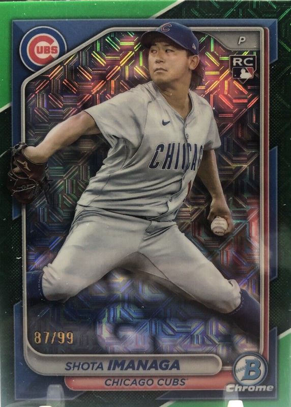 Shota Imanaga 2024 Bowman Chrome Mega Box #41 Green Mojo Refractor /99 Rookie PSA 10