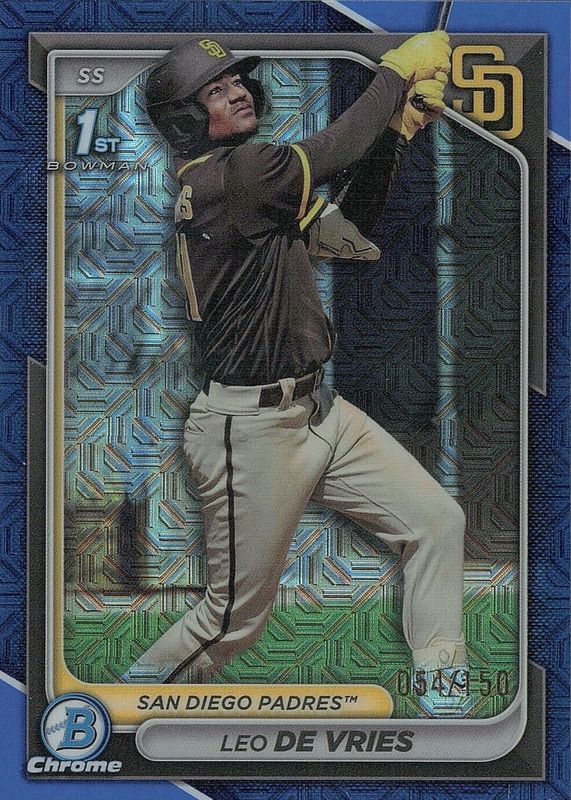 Leo De Vries 2024 Bowman Chrome Mega Box #BCP-179 Prospects - Blue Mojo Refractor /150 (1st) RAW