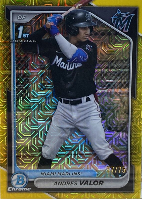 Andres Valor 2024 Bowman Chrome Mega Box #BCP-196 Prospects - Yellow Mojo Refractor /75 (1st) PSA 10