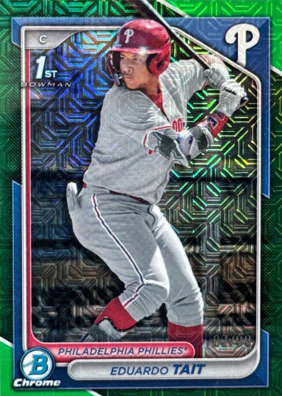 Eduardo Tait 2024 Bowman Chrome Mega Box #BCP-164 Prospects - Green Mojo Refractor /99 (1st) PSA 10