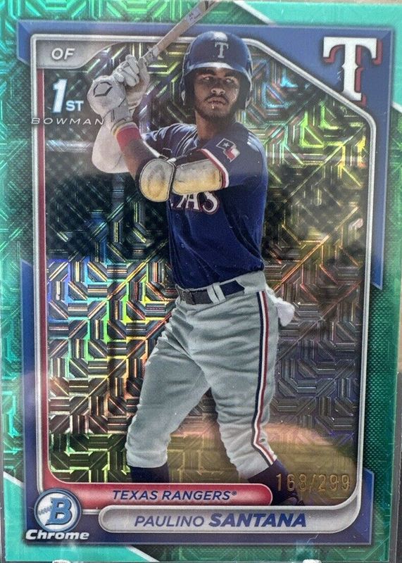 Paulino Santana 2024 Bowman Chrome Mega Box #BCP-245 Prospects - Aqua Mojo Refractor /299 (1st) PSA 10