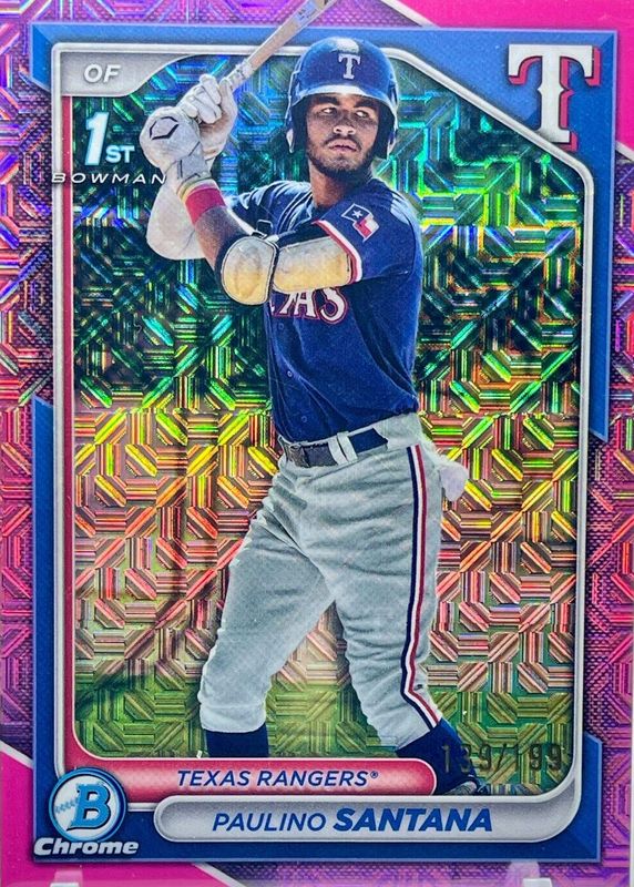 Paulino Santana 2024 Bowman Chrome Mega Box #BCP-245 Prospects - Pink Mojo Refractor /199 (1st) PSA 10