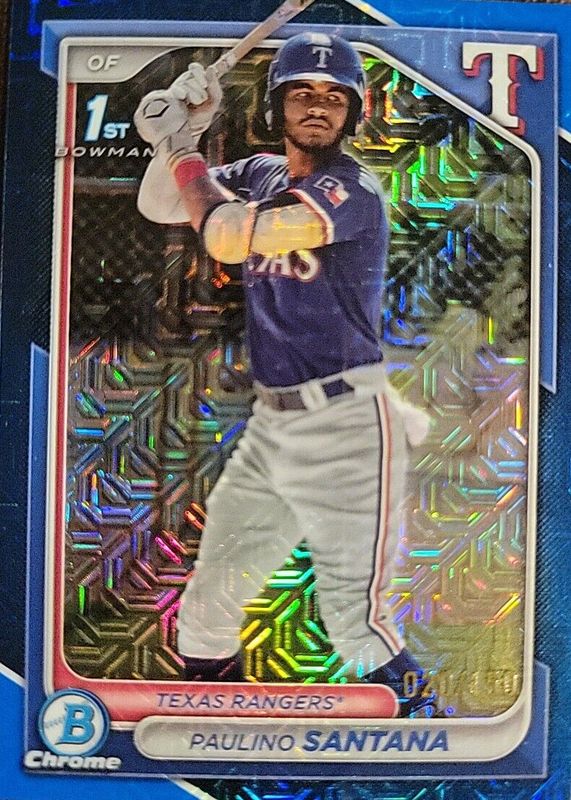 Paulino Santana 2024 Bowman Chrome Mega Box #BCP-245 Prospects - Blue Mojo Refractor /150 (1st) PSA 10