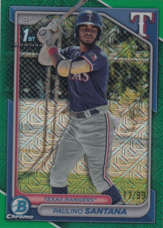 Paulino Santana 2024 Bowman Chrome Mega Box #BCP-245 Prospects - Green Mojo Refractor /99 (1st) PSA 10