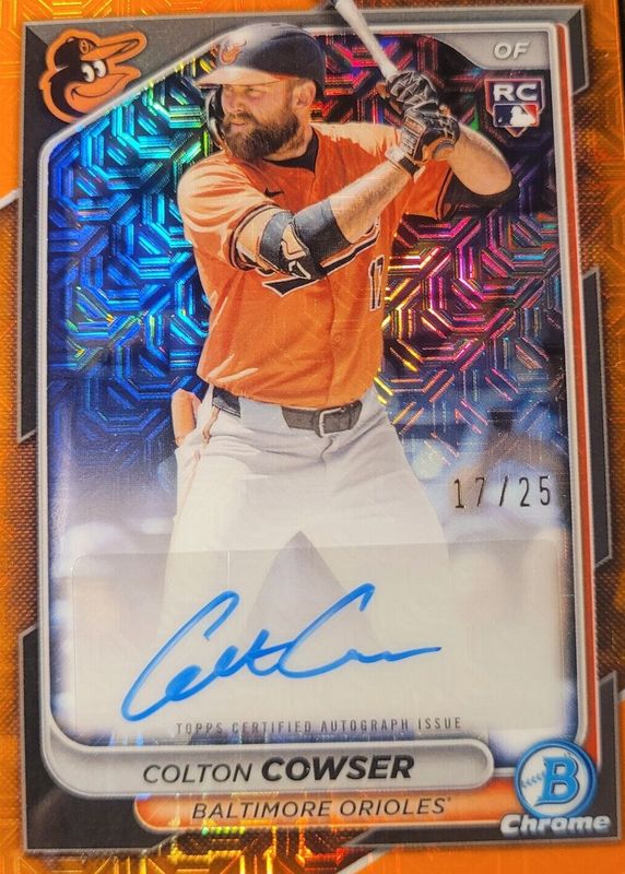 Colton Cowser 2024 Bowman Chrome Mega Box #CRA-CC Rookie Auto - Orange Mojo Refractor /25 RAW