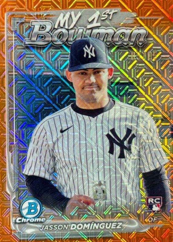 Jasson Dominguez 2024 Bowman Chrome Mega Box #M1B-32 My 1st Bowman - Orange Mojo Refractor /25 Rookie RAW