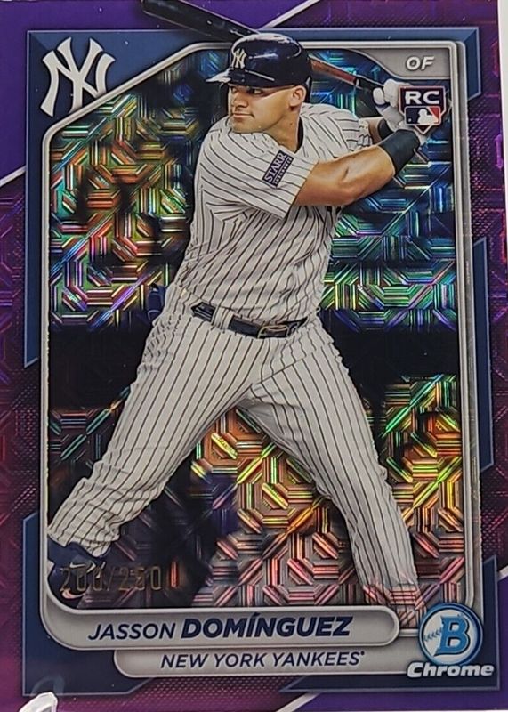 Jasson Dominguez 2024 Bowman Chrome Mega Box #94 Purple Mojo Refractor /250 Rookie PSA 10