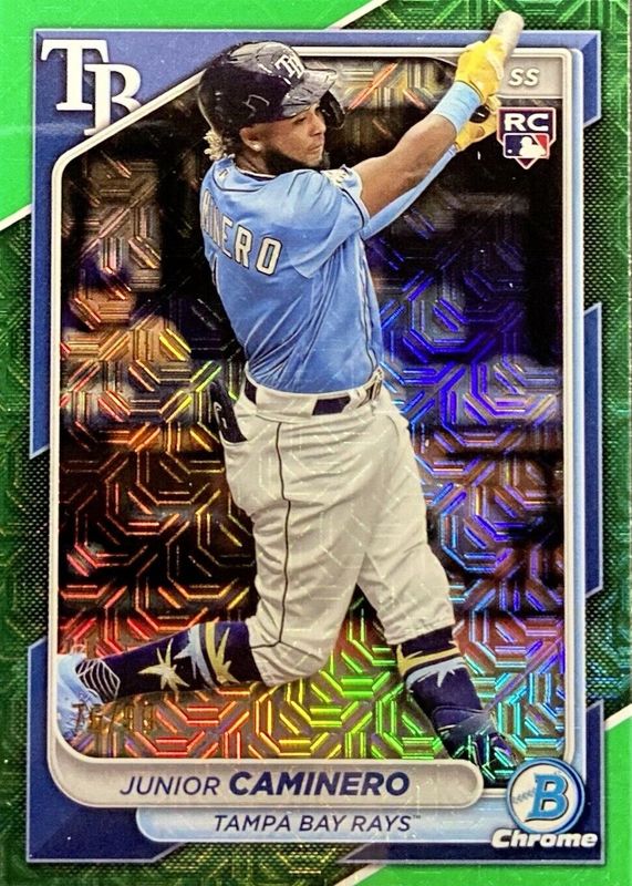 Junior Caminero 2024 Bowman Chrome Mega Box #56 Green Mojo Refractor /99 Rookie PSA 10