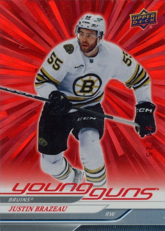 Justin Brazeau 2024 Upper Deck #222 Young Guns - Outburst Red /25 Rookie SGC 10