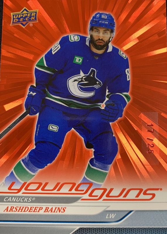 Arshdeep Bains 2024 Upper Deck #231 Young Guns - Outburst Red /25 Rookie RAW