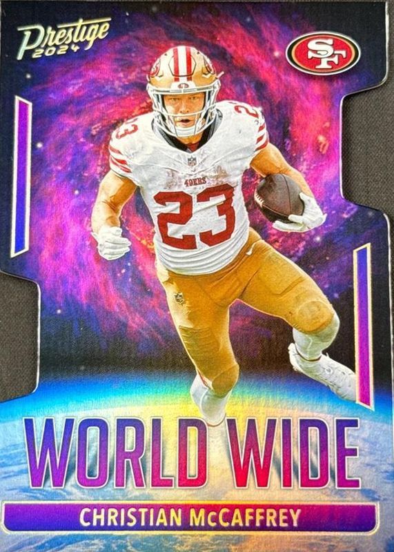 Christian McCaffrey 2024 Prestige #WW-CMY World Wide /(SSP) PSA 8