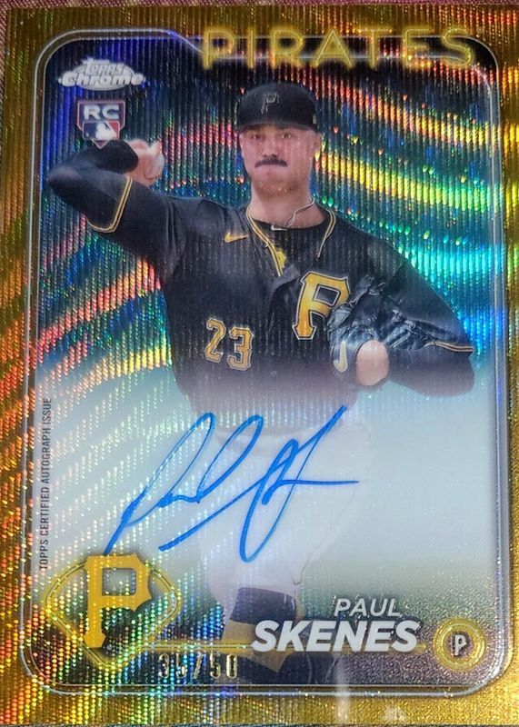 Paul Skenes 2024 Topps Chrome Update #RA-PS Autographs - Gold Wave Refractor /50 Rookie PSA 10