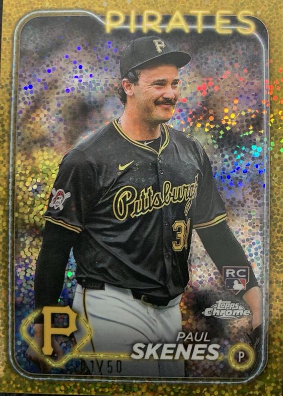 Paul Skenes 2024 Topps Chrome Update #USC88 Image Variation - Gold Speckle Refractor /50 (Black Jersey) Rookie BGS 9