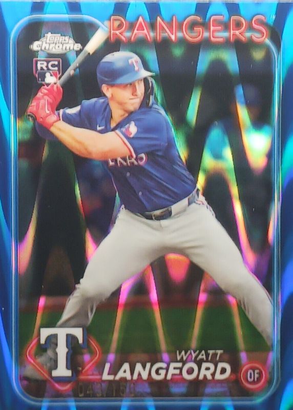 Wyatt Langford 2024 Topps Chrome Update #USC35 Blue RayWave Refractor /150 Rookie RAW