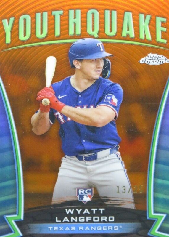 Wyatt Langford 2024 Topps Chrome Update #YQ-57 Youthquake - Orange Refractor /25 Rookie RAW