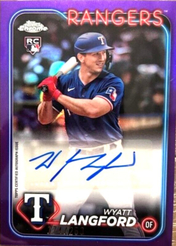 Wyatt Langford 2024 Topps Chrome Update #AC-WL Autographs - Purple Refractor /250 Rookie SGC 9