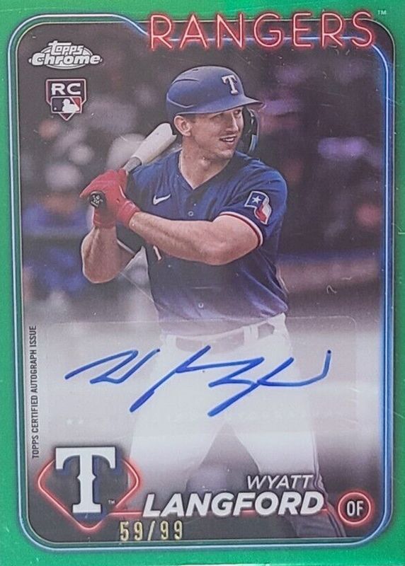 Wyatt Langford 2024 Topps Chrome Update #AC-WL Autographs - Green Refractor /99 Rookie RAW