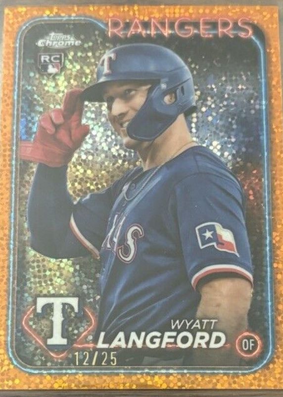 Wyatt Langford 2024 Topps Chrome Update #USC35 Image Variation - Orange Speckle Refractor /25 (Salute) Rookie RAW