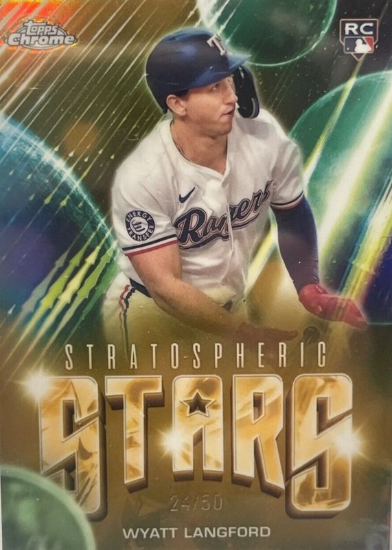 Wyatt Langford 2024 Topps Chrome Update #SSC-16 Stratospheric Stars - Gold Refractor /50 Rookie RAW