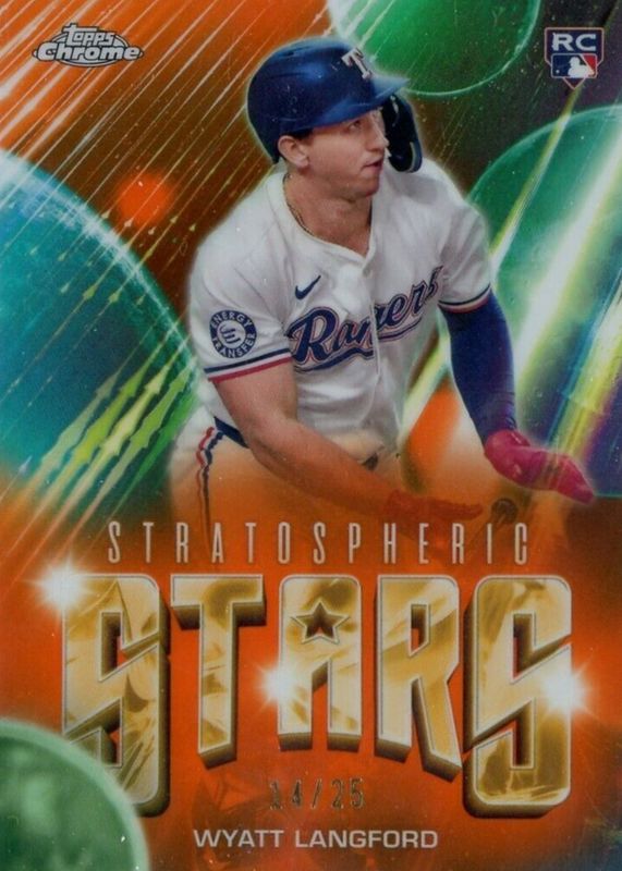 Wyatt Langford 2024 Topps Chrome Update #SSC-16 Stratospheric Stars - Orange Refractor /25 Rookie RAW