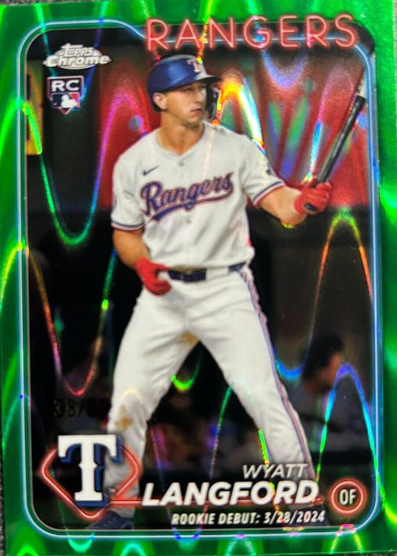 Wyatt Langford 2024 Topps Chrome Update #USC37 Rookie Debut - Green RayWave Refractor /99 RAW