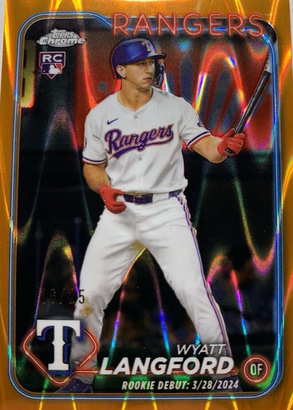 Wyatt Langford 2024 Topps Chrome Update #USC37 Rookie Debut - Orange RayWave Refractor /25 RAW