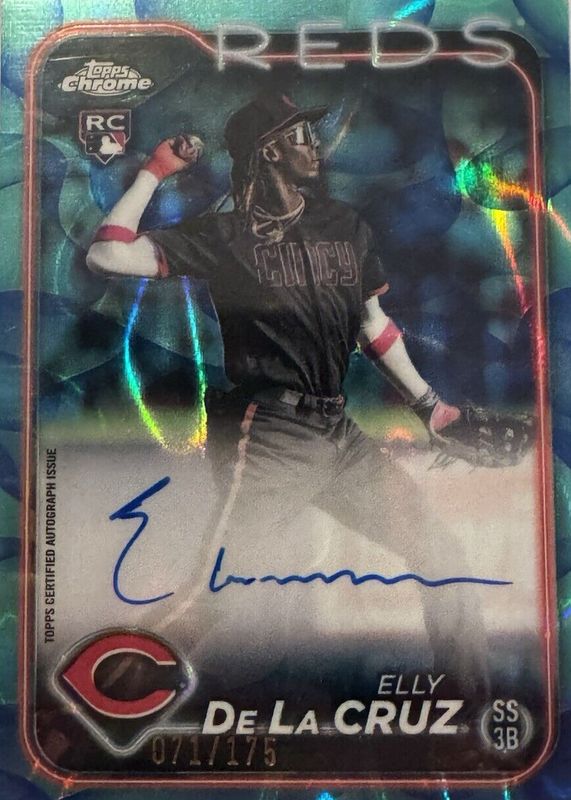 Elly De La Cruz 2024 Topps Chrome Update #RA-EDLC Autographs - Aqua & Blue Lava Lamp Refractor /175 Rookie RAW