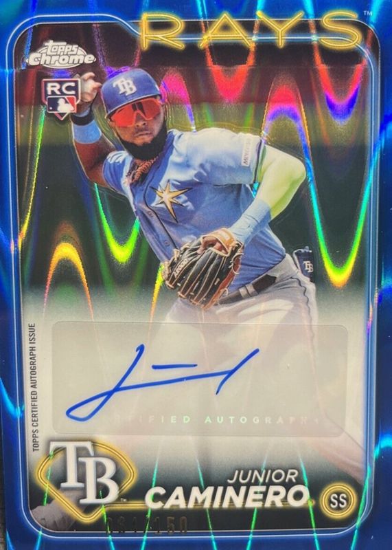 Junior Caminero 2024 Topps Chrome Update #AC-JCA Autographs - Blue RayWave Refractor /150 Rookie RAW