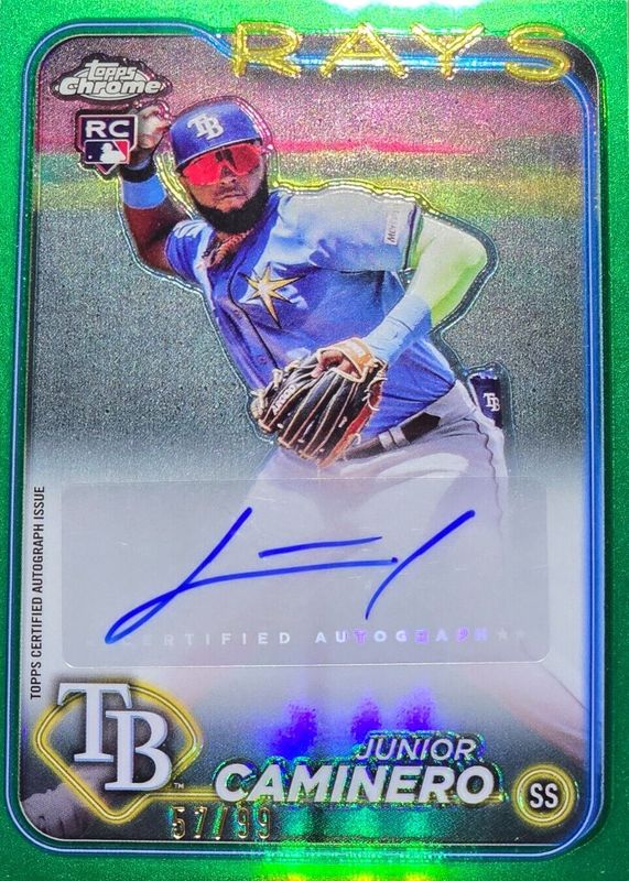 Junior Caminero 2024 Topps Chrome Update #AC-JCA Autographs - Green Refractor /99 Rookie RAW