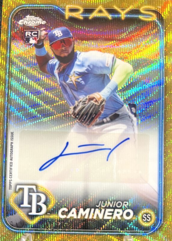 Junior Caminero 2024 Topps Chrome Update #AC-JCA Autographs - Gold Wave Refractor /50 Rookie RAW