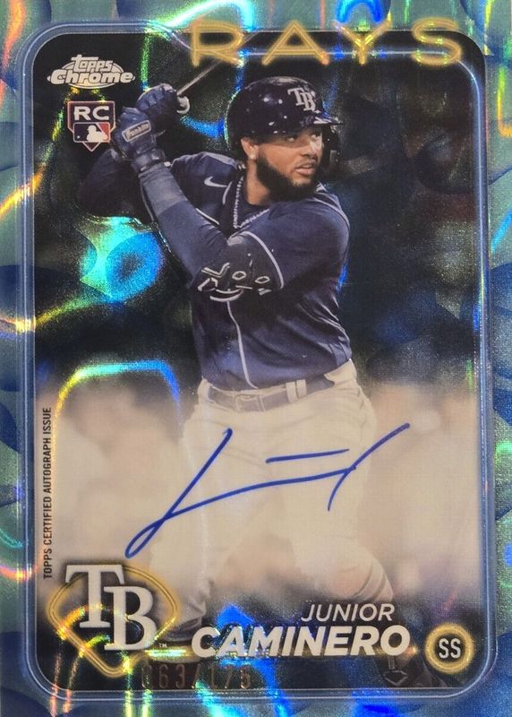 Junior Caminero 2024 Topps Chrome Update #RA-JCA Autographs - Aqua & Blue Lava Lamp Refractor /175 Rookie RAW