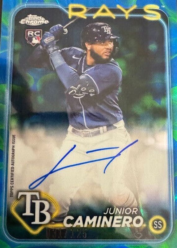 Junior Caminero 2024 Topps Chrome Update #RA-JCA Autographs - Blue & Green Lava Lamp Refractor /125 Rookie RAW