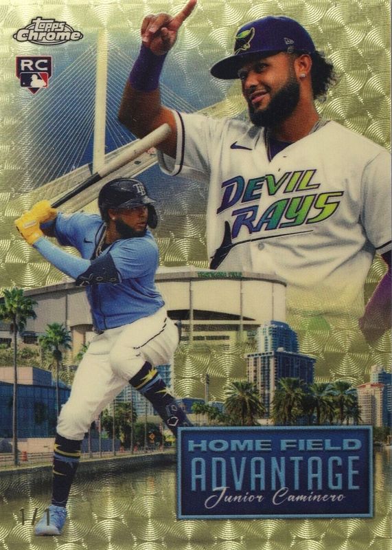 Junior Caminero 2024 Topps Chrome Update #HFAC-36 Home Field Advantage - Superfractor /1 Rookie RAW