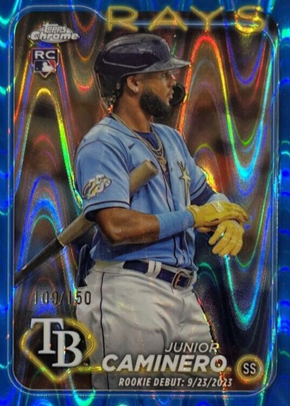 Junior Caminero 2024 Topps Chrome Update #USC193 Rookie Debut - Blue RayWave Refractor /150 PSA 10