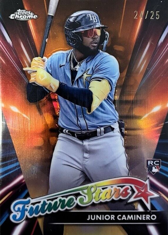 Junior Caminero 2024 Topps Chrome Update #FSU-18 Future Stars - Orange Refractor /25 Rookie RAW