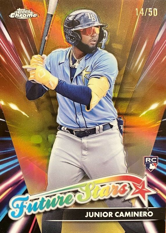 Junior Caminero 2024 Topps Chrome Update #FSU-18 Future Stars - Gold Refractor /50 Rookie RAW