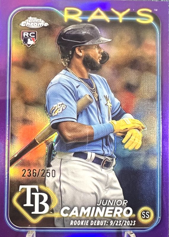 Junior Caminero 2024 Topps Chrome Update #USC193 Rookie Debut - Purple Refractor /250 PSA 10