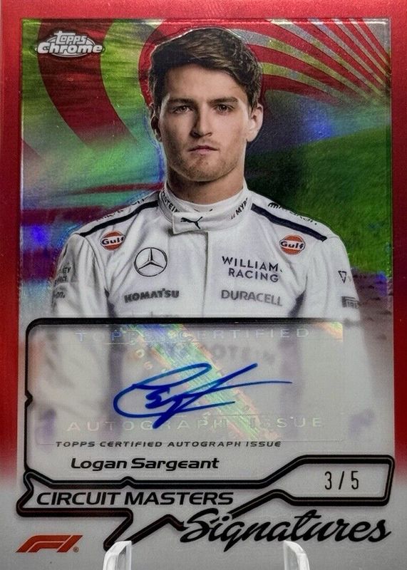 Logan Sargeant 2024 Topps Chrome Formula 1 #CMS-SAR Circuit Masters Signatures - Red Refractor /5 RAW