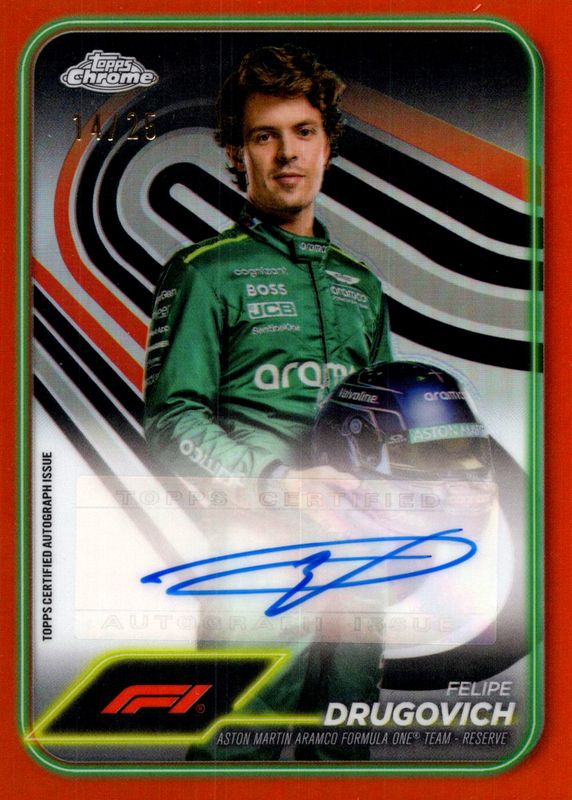 Felipe Drugovich 2024 Topps Chrome Formula 1 #CAC-DRU Autographs - Orange Refractor /25 PSA 10