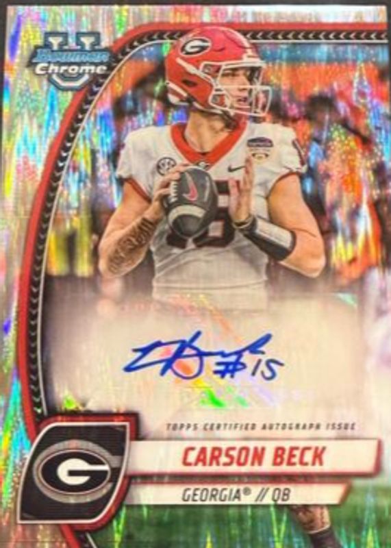 Carson Beck 2024 Bowman Chrome University #PA-CBE Prospect Auto - Stealth Refractor RAW