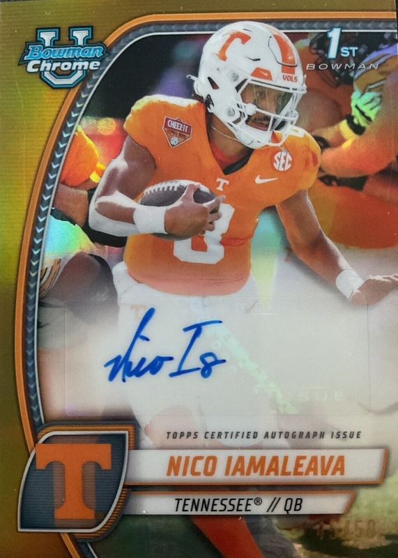 Nico Iamaleava 2024 Bowman Chrome University #PA-NIA Prospect Auto - Gold Refractor /50 (1st) RAW