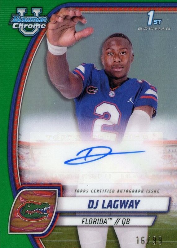 DJ Lagway 2024 Bowman Chrome University #PA-DLA Prospect Auto - Green Refractor /99 (1st) RAW