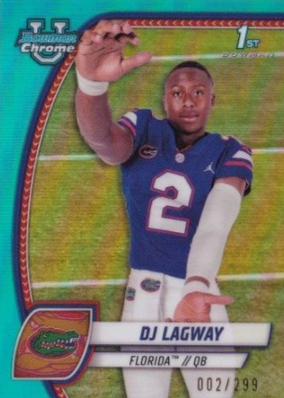 DJ Lagway 2024 Bowman Chrome University #63 Aqua Refractor /299 (1st) RAW