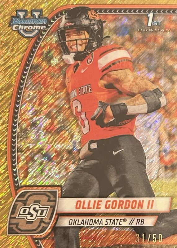 Ollie Gordon II 2024 Bowman Chrome University #197 Gold Shimmer Refractor /50 (1st) RAW
