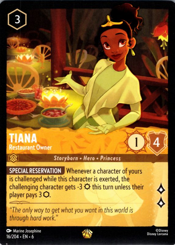 Tiana - Restaurant Owner 2024 Azurite Sea #16/204 Base RAW TCG (LIGHTLY PLAYED)