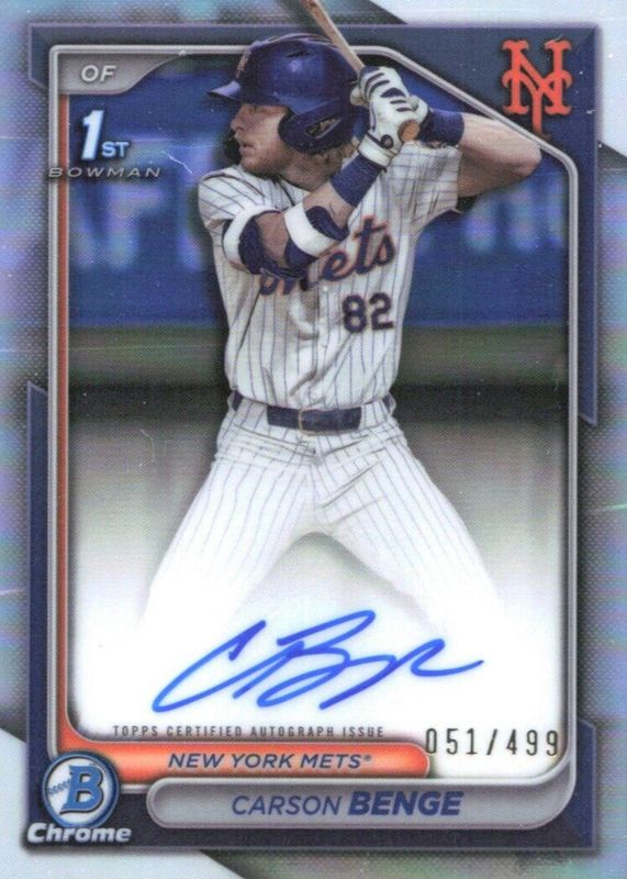 Carson Benge 2024 Bowman Draft #CPA-CBG Chrome DP Auto - Refractor /499 (1st) RAW