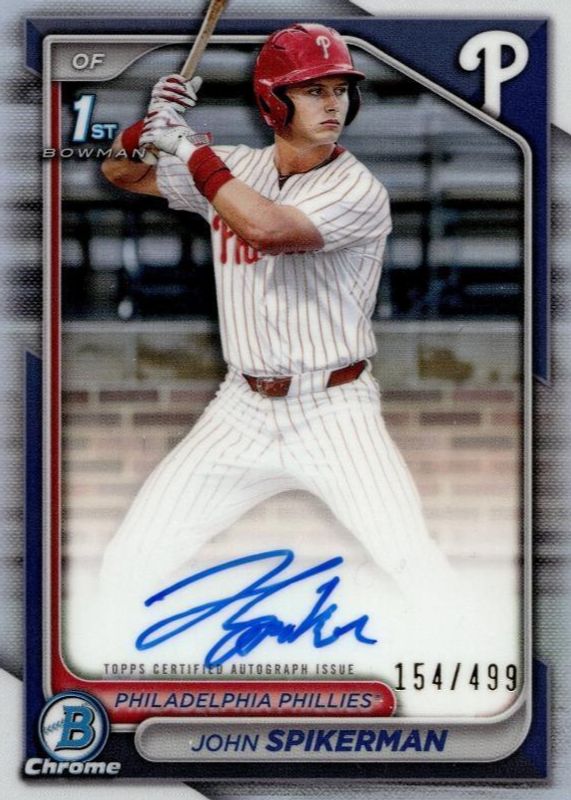 John Spikerman 2024 Bowman Draft #CPA-JSP Chrome DP Auto - Refractor /499 (1st) RAW